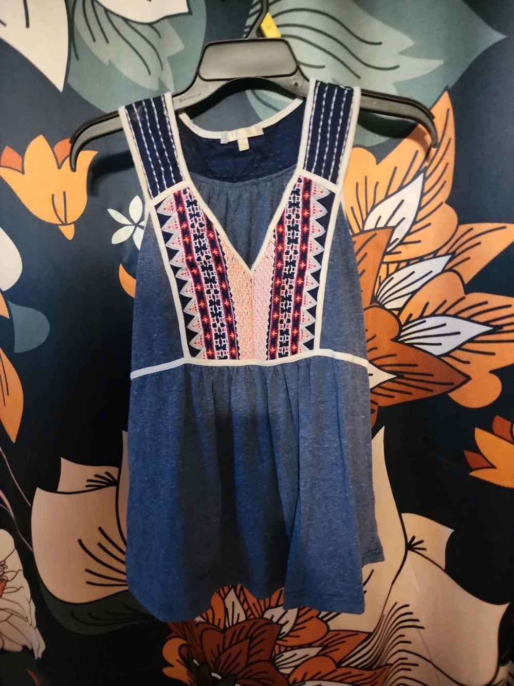 Under Skies Navy Blue Embroidered Tank Camisole